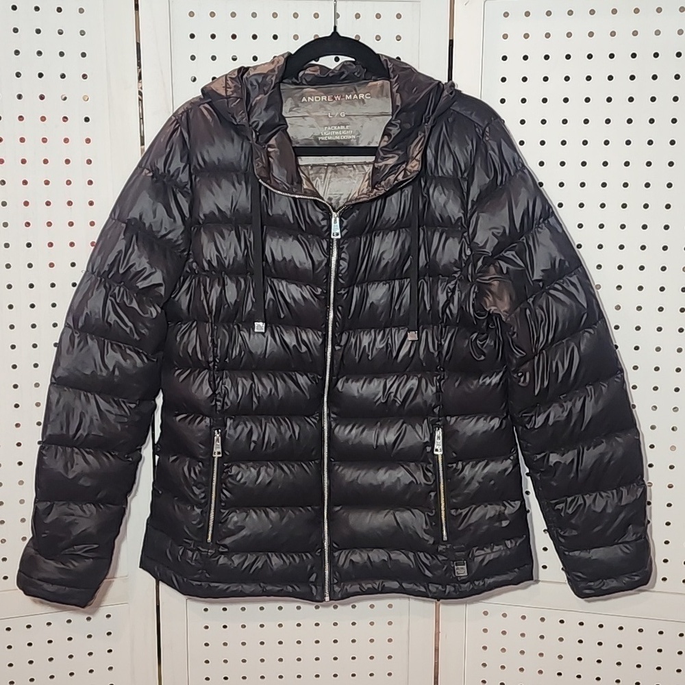 Andrew Marc Lightweight Premium Down Size Large Puffer Jacket Black